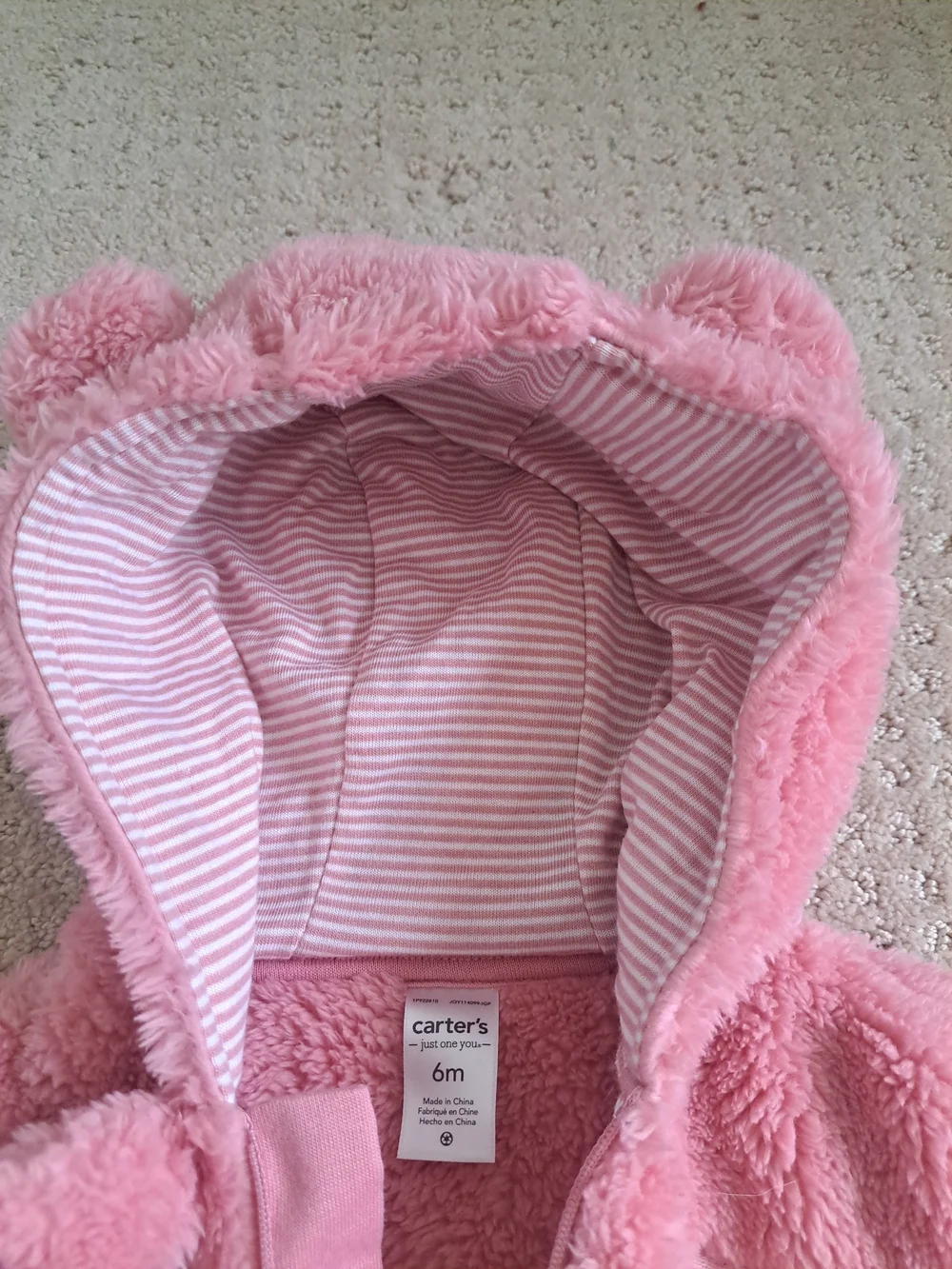 Carter's Plush Pink Hooded Footed One-Piece with Ears